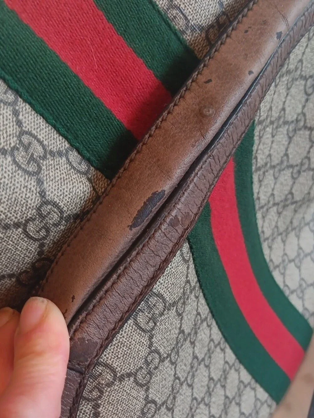 Gucci Beige Monogram Backpack with Green and Red Web Stripe